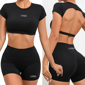 OEM personnalisé dos nu manches courtes entraînement Yoga ensembles sexy vêtements de sport Yoga entraînement ensembles femmes yoga ensembles fitness femmes - Product Image 1
