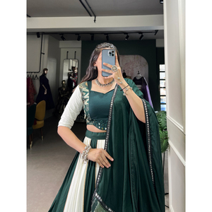 Diseñador estilo Bollywood puro rayón Lehenga Choli pesado liso impreso espejo trabajo encaje Gota Patti para boda invierno verano desgaste - Product Image 1