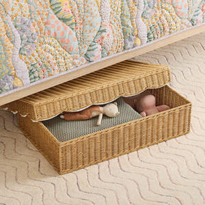 Boîte de rangement en rotin naturel faite à la main avec couvercle, bord festonné, organisateur de vêtements en osier pour chambre d'enfant - Product Image 3