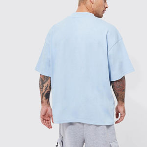 High Quality 100% Cotton Men's Boxy T-Shirt Custom Oversized <b>Mock</b> <b>Neck</b> <b>Top</b> Breathable with Solid Pattern 200 Grams Fabric Weight - Product Image 2