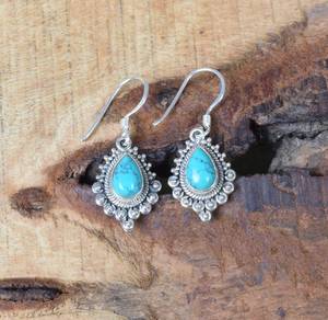 Azul turquesa 925 plata esterlina piedras preciosas gancho pendientes hechos a mano diciembre piedra natal joyería moda boda fiesta regalo para - Product Image 3