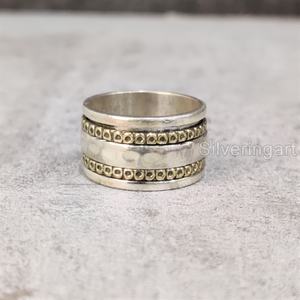 Anneau de méditation Spinner Band Bague de pouce pour femme en argent sterling 925 Fidget Bijoux faits à la main Anxiété de Noël Bague Spinner pour homme - Product Image 2