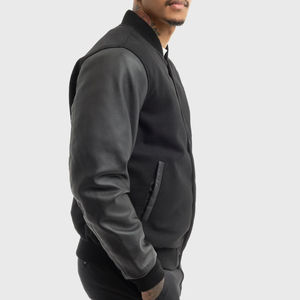 OEM/ODM Customized Men's Varsity Jacket Embroidery Logo Loose Fit Casual Sport Warm Jacket Featuring Leather Sleeves Front Logo - Product Image 3