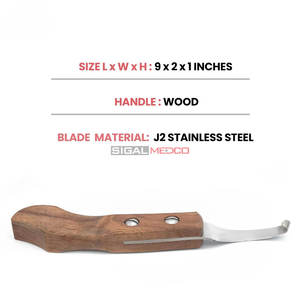 Cuchillo de Herrador Reutilizable de Acero Inoxidable Alemán Superafilado, Instrumento Veterinario para Diestros, Mango de Madera de Alta Calidad - Product Image 2