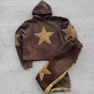 ชุดเสื้อฮู้ดดี้สตรีทแวร์ผู้ชายและกางเกงขายาวทรงดรอปฟลาير  ออกแบบป้ายปักโลโก้แบบกำหนดเองคุณภาพสูง - Product Image 1