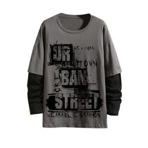 Camiseta de manga larga con estampado personalizado de doble capa para hombre, camiseta informal de gran tamaño con cuello redondo 2 en 1, camisetas de manga doble - Product Image 6