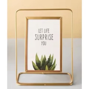 <b>Gold</b> Patterned Square Metal Eco-Friendly Transparent Thick Glass Photo <b>Frame</b> Elegant Decorative Home Office Hotel Picture Holder - Product Image 4