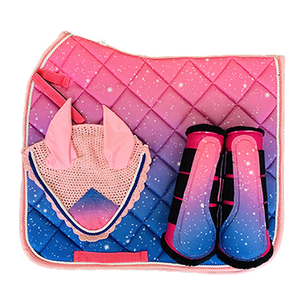 Ensemble de coussins de selle multicolores assortis/ensemble de coussins de selle par Sublimation schabracke avec cordon rose doublure en bambou en polyester - Product Image 1