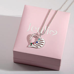 Collier en argent sterling Jeulia avec cœur gravé et pierres de naissance, plaqué rhodium - Product Image 3