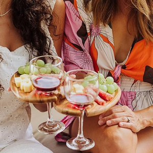 Best Choice Natural Acacia Wooden <b>Wine</b> Appetizer Plate with <b>Glass</b> <b>Holder</b> Wood Serving Trays for Picnic Party from Vietnam - Product Image 5