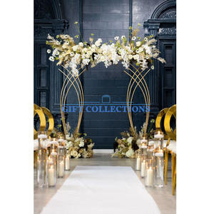 Arche de mariage en métal, cadre en acier doré, accessoires de mariage, arrière-plan de scène, couronne, arrière-plan, arche carrée ronde, décoration de fleurs - Product Image 1