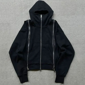 Fabricant de pantalons de survêtement évasés en coton 100% personnalisés et sweat à capuche surdimensionné Distressed Vintage Sun Faded Zip up Acid Wash Hoodie Men - Product Image 4