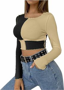 2025 nouvelle mode à manches longues confortable haut court femmes mode coton décontracté respirant haut court t-shirt - Product Image 4