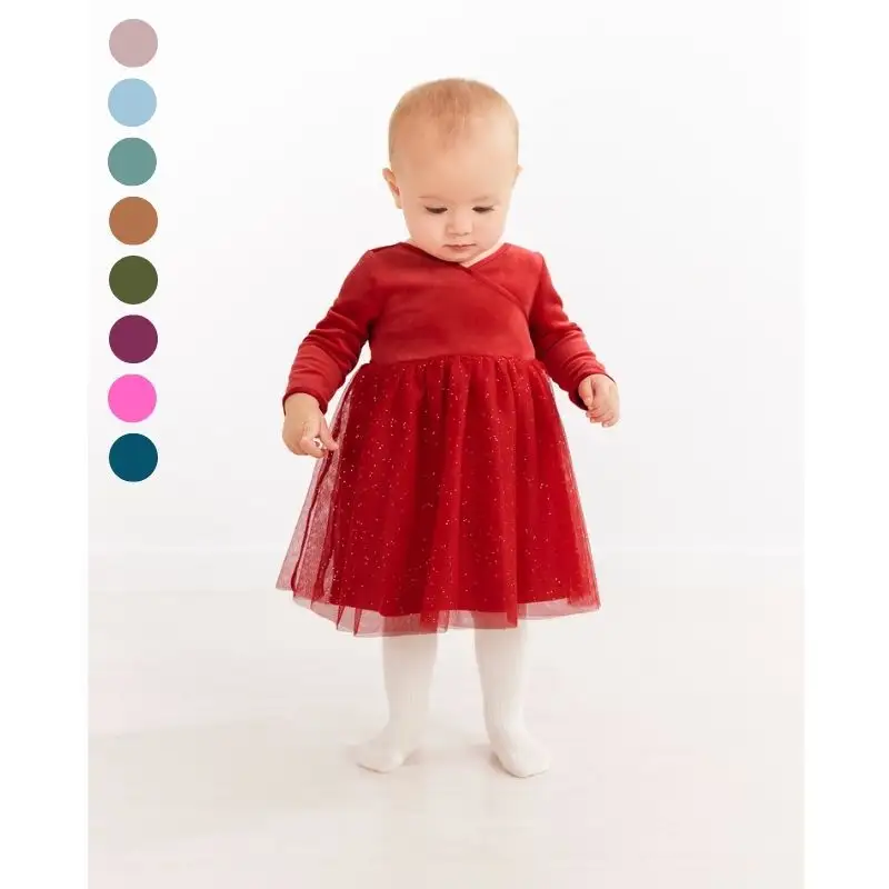 GOTS Certified Cute Baby Clothes Organic Cotton Dress For Infant Baby Girl Mesh Baby Girl Dresses