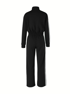 Ensemble deux pièces tendance pour femmes, automne, polyester, manches longues, fermeture éclair, patchwork, au-dessus du genou, décontracté, tendance, haut - Product Image 3