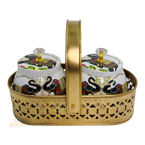 Pot de fruits secs Pichwai imprimé en fer avec panier en métal festif ensemble de stockage et de récipient de nourriture de cuisine pour cadeaux et décoration - Product Image 4