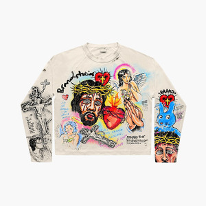T-shirt à manches longues en coton lourd 240 GSM, rose, imprimé graphique artistique personnalisé, streetwear, 100% coton, pour homme - Product Image 2