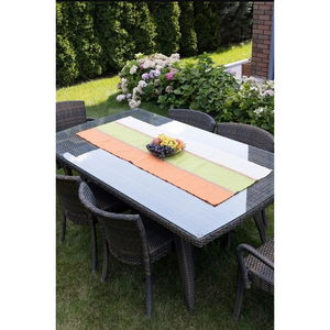 Camino de Mesa de Lino Orgánico Hecho a Mano, 50x150cm, Verde, Naranja y Blanco a Rayas, Decoración Rústica para el Hogar, Técnica de Tejido - Product Image 3