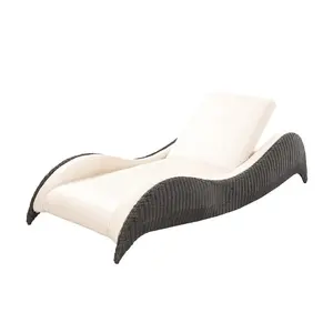 新设计花园户外躺椅家具黑色PE藤制太阳椅躺椅