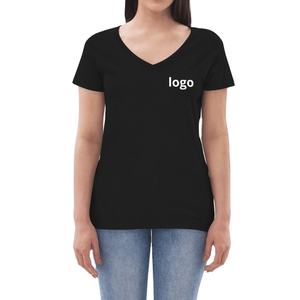 Camisetas con cuello en V para mujer de etiqueta privada, camisetas cómodas con cuello en V teñidas de Color sólido para mujer - Product Image 3