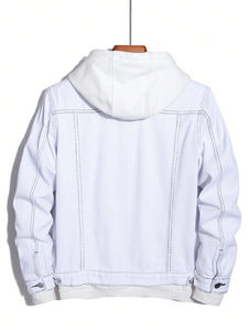 Veste en jean vintage surdimensionnée en coton blanc délavé à l'acide pour hommes coupe ample avec quatre grandes poches style décontracté à manches longues - Product Image 6