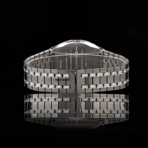 Luxury Iced Moissanite <b>Watch</b> <b>Blue</b> Glass Dial Stainless Steel Band 20mm Width Dual Movement Eco-Friendly Antique Vintage Style - Product Image 3