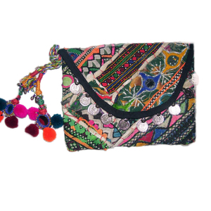 Banjara Handcrafted Bohemian Clutch <b>Bag</b> Multicolor Cotton Fabric with Mirror <b>Work</b> Patchwork Zipper Closure Portable Vintage Look - Product Image 1
