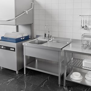 Évier commercial en acier inoxydable PREMIUM - 1000x600mm - avec cuve simple à gauche - avec étagère inférieure - Product Image 6