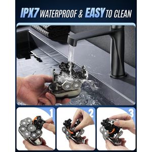 Kit de Afeitado Eléctrico 6 en 1 para Hombre, Afeitadora Rotatoria para Cabeza Calva, Cortadora de Pelo Húmedo/Seco, Recargable, en Alemán, IPX7 - Product Image 4