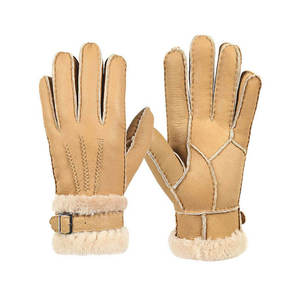 Winter Leather <b>Touchscreen</b> <b>Gloves</b> Thermal Windproof Breathable Fur Lined Wrist-Length Full Finger Mittens for Ski Driving - Product Image 1