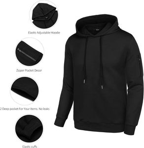 Ensemble de survêtement décontracté pour homme, noir, à capuche, design 2-en-1, écologique, respirant, manches longues, couleur unie, avec pantalon à cordon de serrage et sweat-shirt - Product Image 5