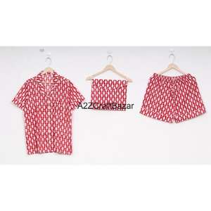 Conjunto de Pijama de Manga Corta con Cuello en V para Mujer, 100% Algodón Puro, Elegante Estampado Floral, Cierre con Cordón Ajustable - Product Image 3