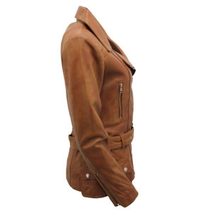 Chaqueta Bomber de cuero marrón de alta calidad para mujer, lona transpirable a prueba de viento para carreras de motos al aire libre, procesamiento terminado - Product Image 2
