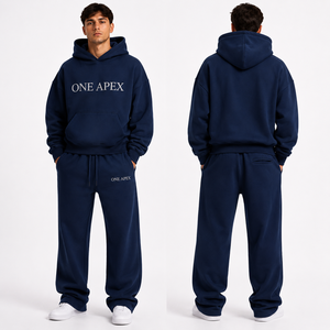 Ensemble de survêtement pour homme en coton épais de qualité supérieure, coupe droite, beige, avec sweat à capuche et pantalon de survêtement à jambes larges, séchage rapide, style streetwear décontracté d'été - Product Image 2