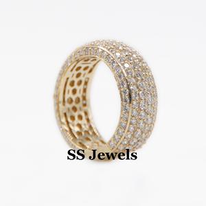 Custom 10K Yellow Gold Plated Unisex Engagement <b>Ring</b> <b>Band</b> Real VVS Moissanite Round Diamond Flooded Wedding <b>Band</b> Gift - Product Image 5