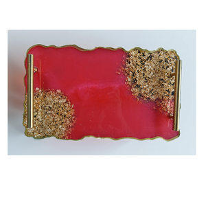 Plateau de service en résine couleur transparente poignée en laiton vente chaude plateau en résine avec sous-verre meilleur prix - Product Image 4