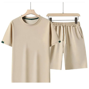 Conjunto de 2 piezas de verano para hombre de talla grande, camiseta y pantalones cortos lavados vintage transpirables, ropa bordada informal - Product Image 4