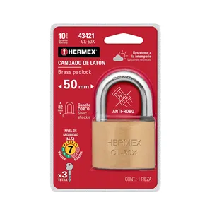2 unità di lucchetto di sicurezza in ottone con gancio corto da 50mm e Tetra Key Blister impermeabile antifurto misura 70mm