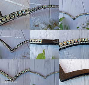Haute sur demande Clear Crystal V Shape Browbands Blanc Argent & Rainbow Crystals Leather Browbands - Product Image 6