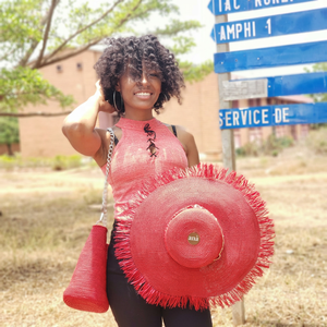 Bolso Tote Bohemio Ana Rojo Rafia con Cierre de Cremallera y Dos Correas de Cadena, Bolso de Playa Casual para Mujer - Product Image 3