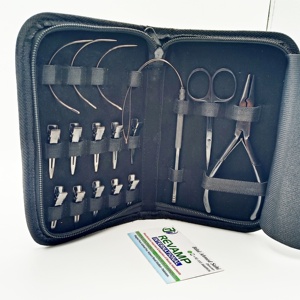 Kit de Herramientas para Extensiones de Cabello de Queratina de Alta Calidad, Color Negro, Incluye Aguja, Lazos para Extensión, Pinzas, Alicates para Abalorios, para Atar a Mano - Product Image 1