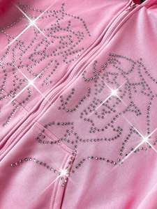 เสื้อฮู้ดซิป Y2K ยูนิเซ็กซ์ ผ้าฝ้าย 100% สำหรับฤดูใบไม้ร่วง ประดับคริสตัลลายใยแมงมุม ดีไซน์ดาวระยิบระยับ สไตล์สตรีทแวร์ ผ้าฟลีซ สกรีนโลโก้ได้ ทรงโอเวอร์ไซส์ - Product Image 6