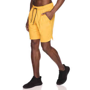 Short de fitness décontracté à motif solide pour hommes Vente Léger Respirant Polyester Mesh Taille moyenne Cordon de serrage Poches zippées de 7 pouces - Product Image 6