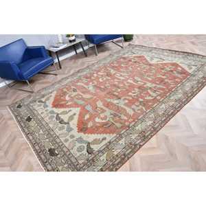 Tapis vintage 6,9x10 pieds, grand tapis turc, tapis en laine rouge ombré - Product Image 2