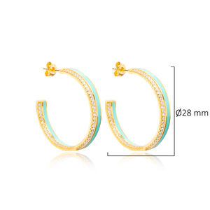 Pendientes de aro de piedra CZ transparente esmaltado de Color azul claro, joyería de plata esterlina 925 hecha a mano turca - Product Image 2