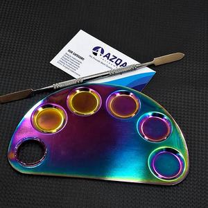 Paleta de mezcla de maquillaje de acero inoxidable de color arcoíris con herramienta de espátula de doble extremo para gel de base y mezcla cosmética - Product Image 1