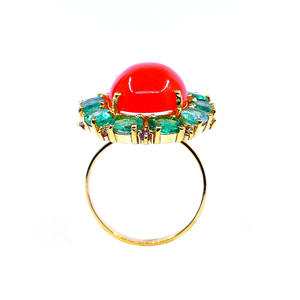 Attrayant 14K or émeraude cornaline pierres précieuses fête porter mariage Vintage Style diamant grande bague en pierre - Product Image 5