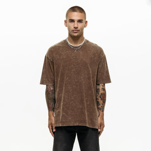 Algodón peinado de primera calidad personalizado peso pesado 100% algodón hombres camiseta 280GSM algodón grueso de gran tamaño lavado camisetas - Product Image 1