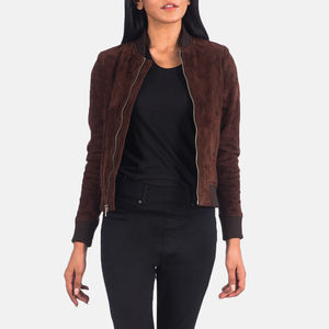 Fashion <b>Women</b> Vintage <b>Brown</b> Suede Sheep Skin Lapel Bomber <b>Jacket</b> with Embroidery and Pockets <b>for</b> Autumn Winter - Product Image 4