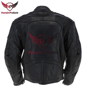 Blouson de moto en cuir véritable noir pour homme, col montant, avec boucle, fabricant OEM ODM - Product Image 3